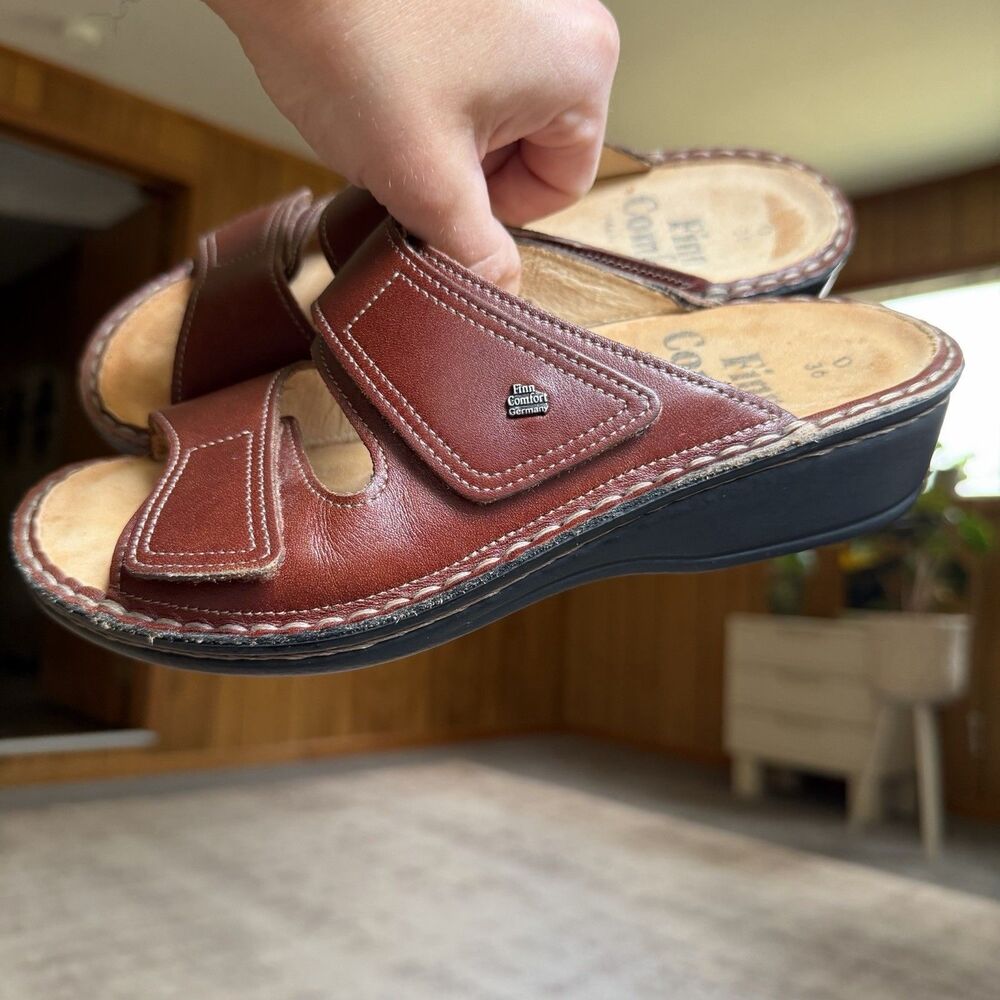 $245 Finn Comfort Brown Leather Jamaica Slip On Sandals Flats Germany Sz 36 US 6 - Picture 13 of 14
